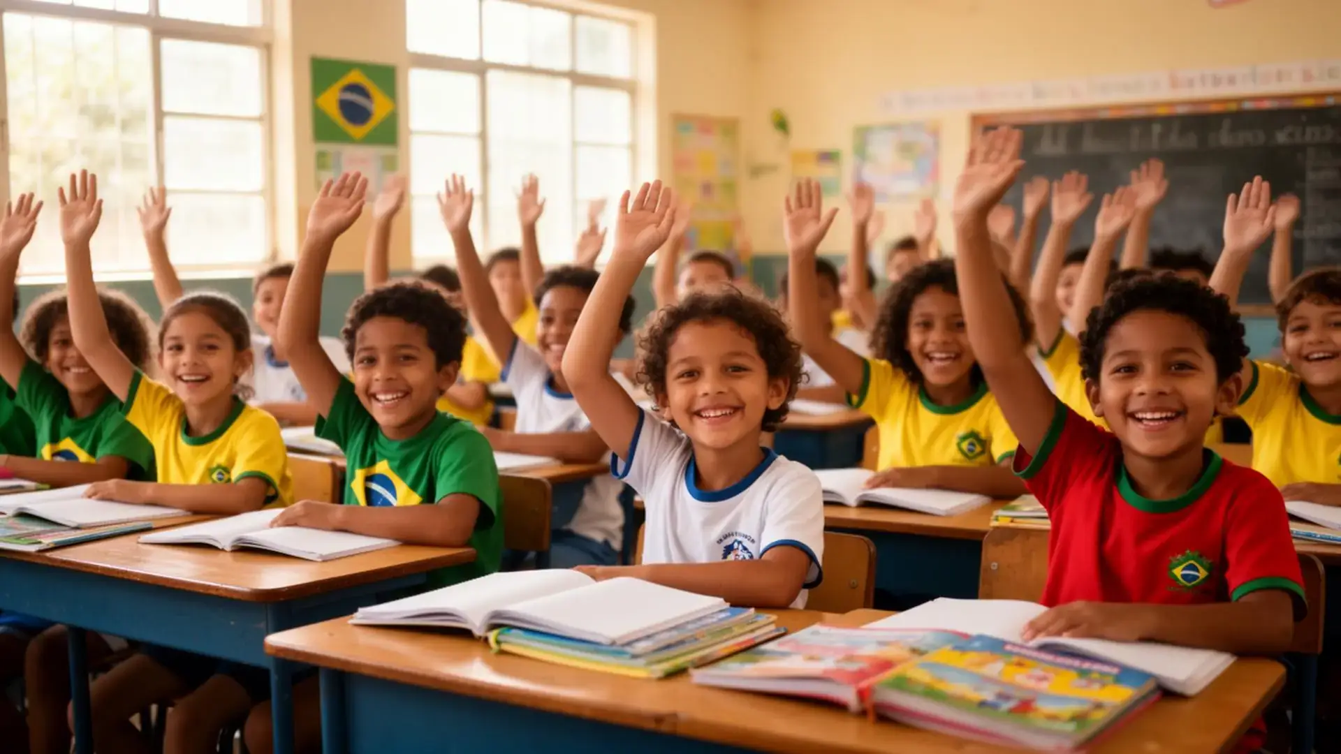 Sala de aula animada com crianças e educadores em atividade didática